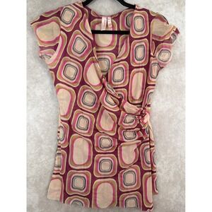 NWOT Sweet Pea by Stacy Frati Geometric Print Wrap Style Sheer Blouse Size XL